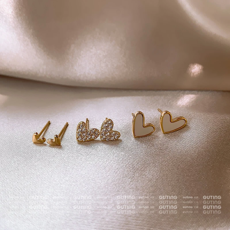 铜合金合成锆石耳饰 （6只装）心形耳钉高级感耳环小巧耳饰12643