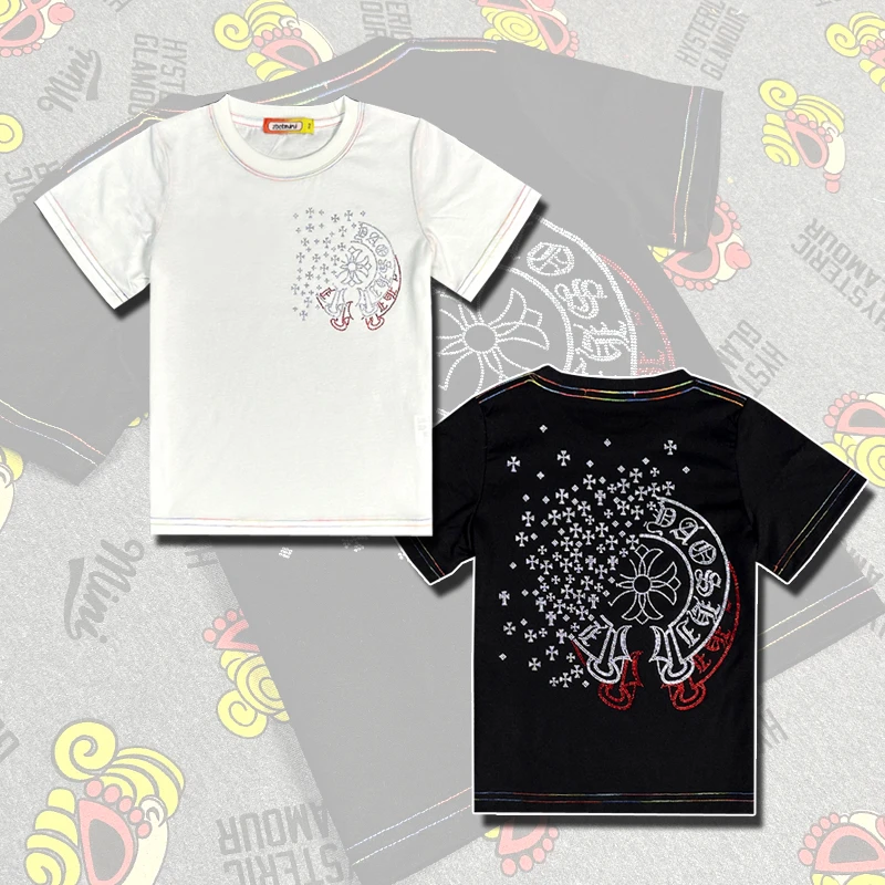 圆圈克克罗烫钻短袖T恤