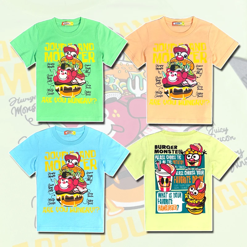 汉堡短袖T恤儿童夏季时尚印花炫酷半袖上衣纯棉圆领潮流潮T恤