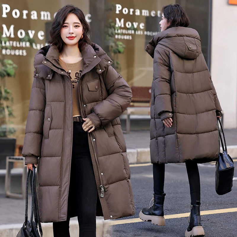 冬季新款时尚棉衣女长款冬季大码加厚宽松棉服外套 公2913