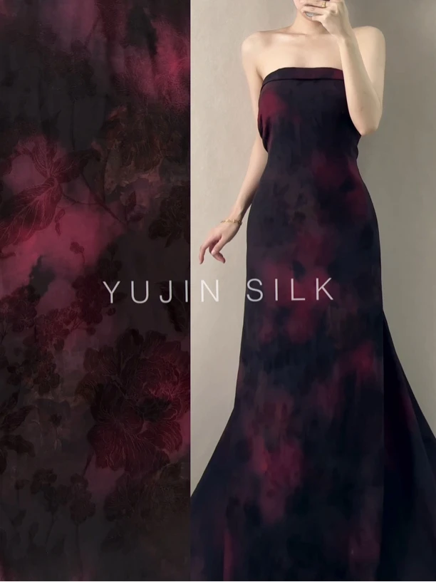 「恶魔少女」YUJIN SILK 提花绢纺香云纱桑蚕丝114门幅36-38姆米