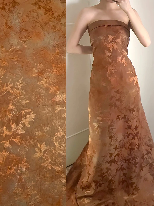 【桔扎染】-过泥花萝香云纱 手工扎染工艺 24姆米 114幅宽 双面做