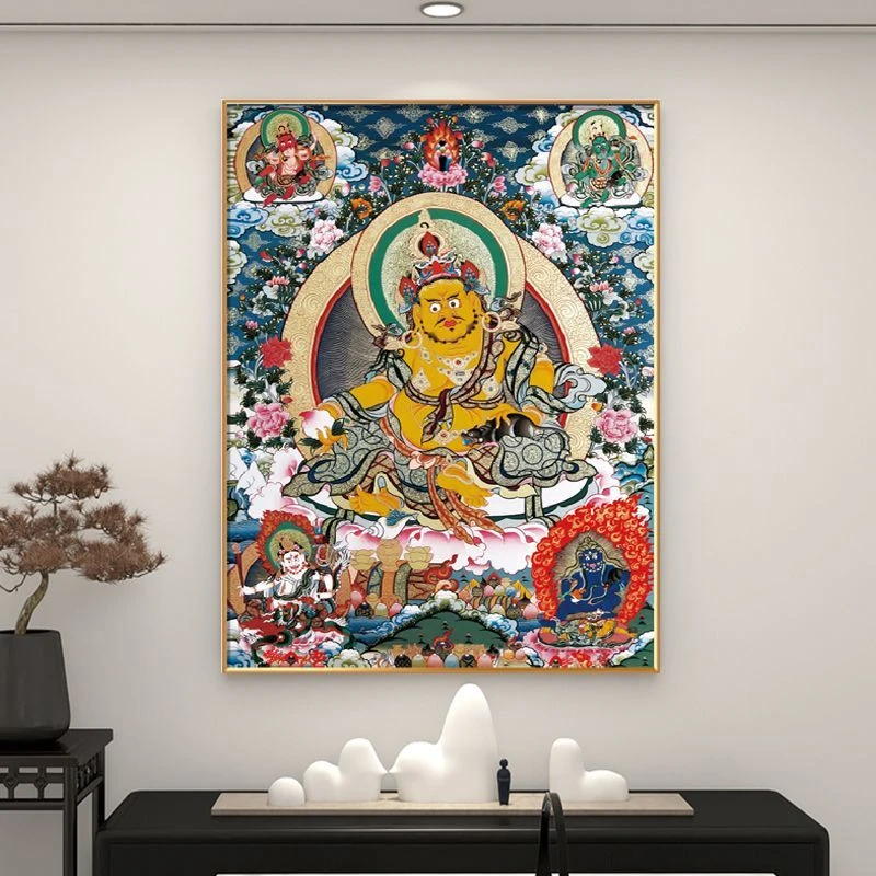 黄财神藏式原创挂画五色财神装饰画客厅中堂办公室佛像壁画复刻版
