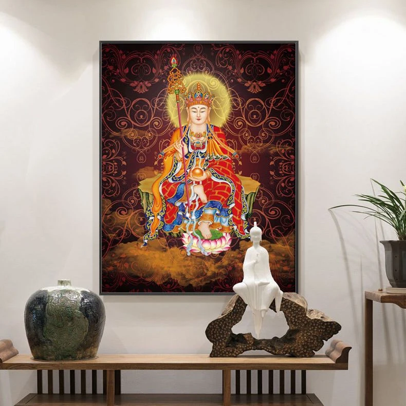 南无地藏王菩萨家用佛像挂画中式玄关装饰画客厅中堂画带框竖款