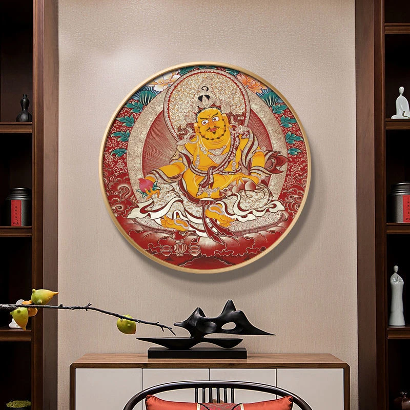 藏式唐卡黄财神挂画客厅办公室装饰画藏传壁画家用中堂财神爷壁画