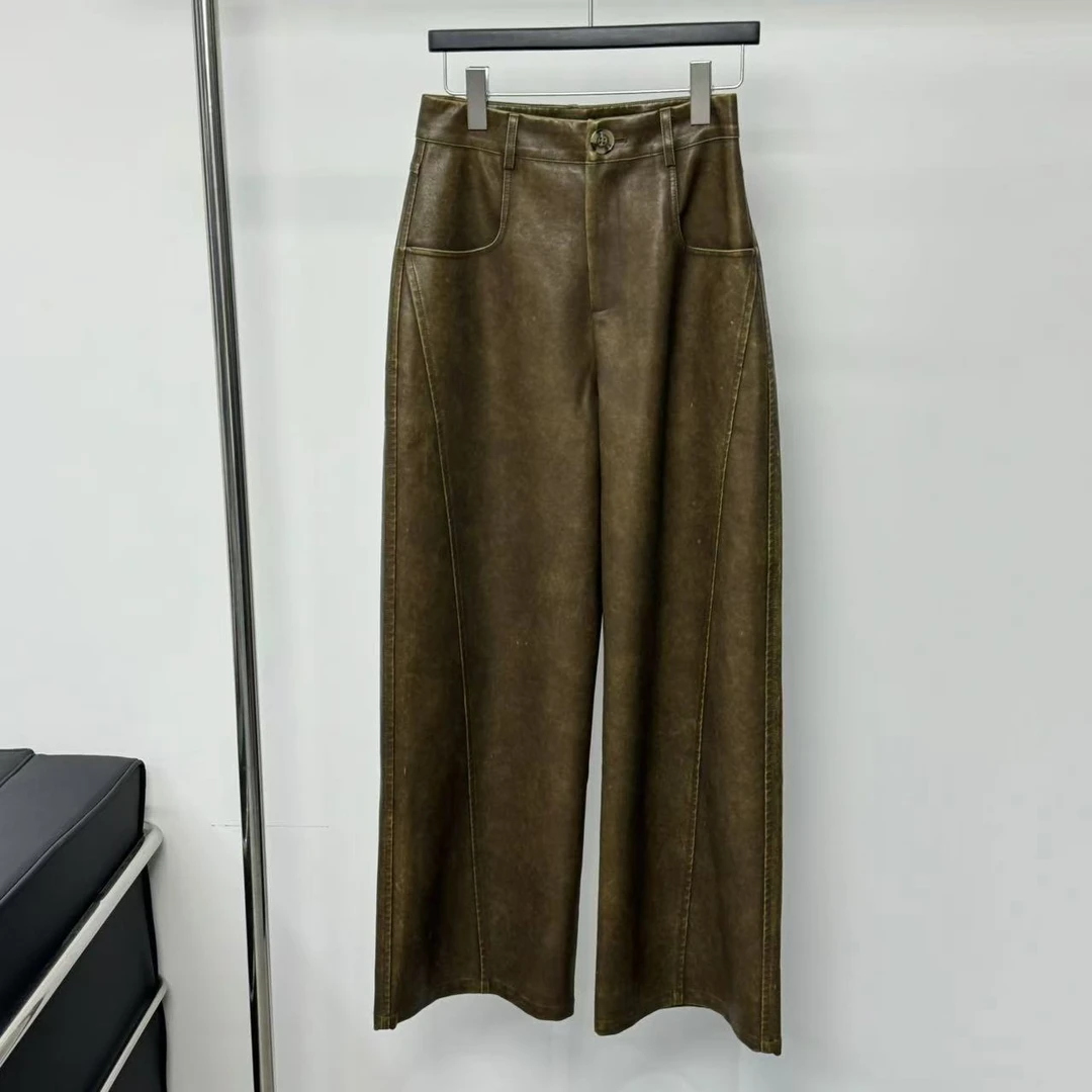 【CHENCHEN】新品：小众拼接休闲皮裤34027