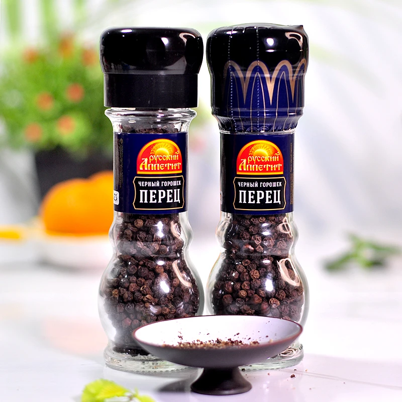 俄罗斯进口黑胡椒粒可研磨瓶海盐胡椒40克牛排撒腌烧烤调味料