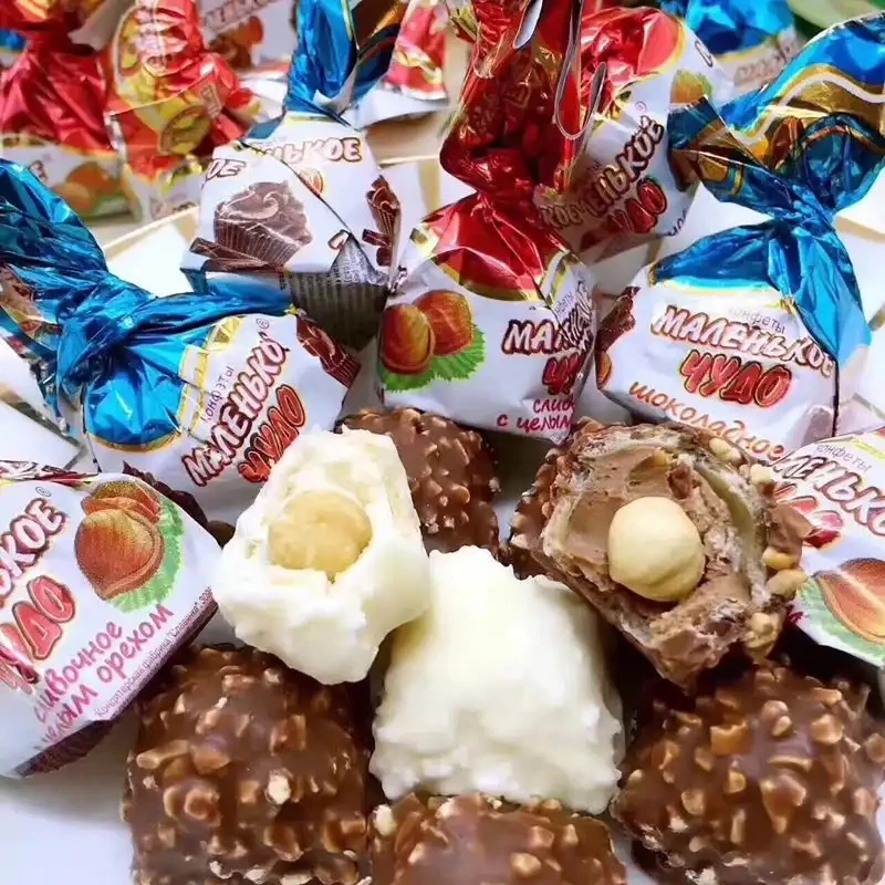 俄罗斯进口斯拉夫小神奇奶油味榛子巧克力夹心糖500克奶罐糖