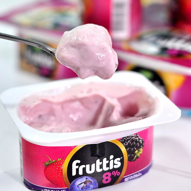 昊俄罗斯进口FRUTTIS菠萝椰子发酵乳115克果肉酸奶草莓黄桃苹果