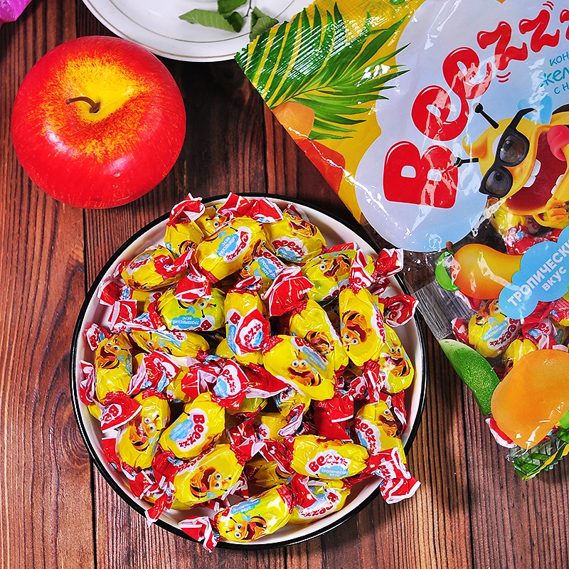 俄罗斯进口小蜜蜂热带水果混合夹心软糖500克