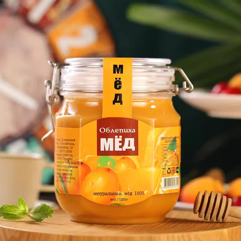 俄罗斯沙棘果蜂蜜蜂蜜椴树蜜原装进口结晶雪蜜零食品卡扣装