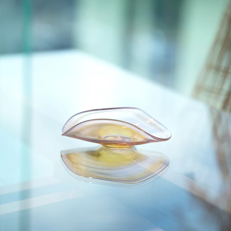 茶具配件 玻璃卷边茶则 粉色高透玻璃茶盒高硼硅玻璃茶配茶席搭配