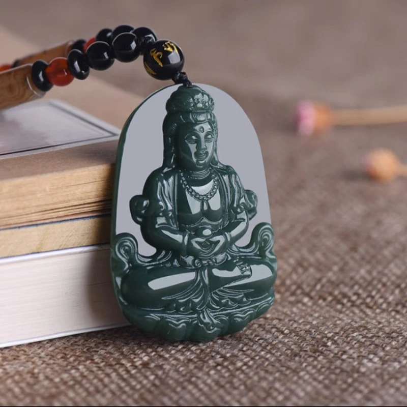 天然新疆和田玉观音吊坠男款男士雕刻观音玉牌项链挂件男士玉观音