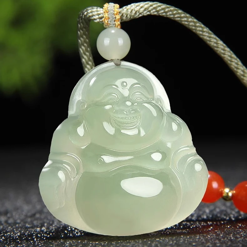 正品女士晴水项坠吊坠女款男士大肚笑佛弥勒佛玉佩玉佛项链挂件