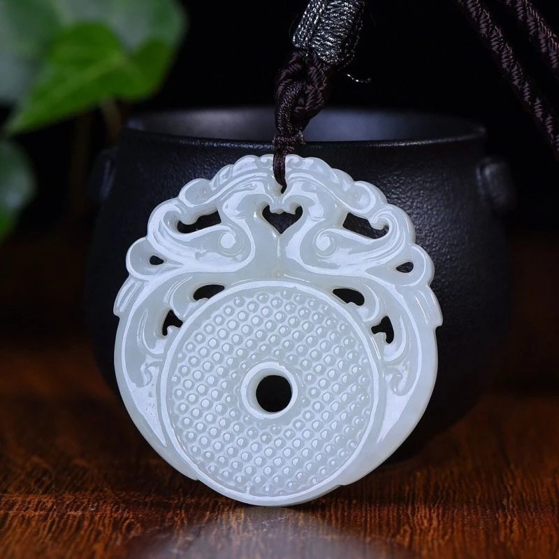 正品保真和田玉白玉双凤玉佩镂空仿古百年好合凤凰来仪挂件腰佩