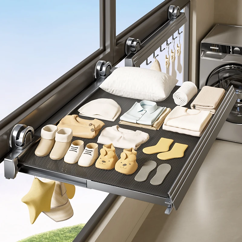 吸盘隐形晾衣架伸缩折叠晾晒网室内凉晒袜子阳台空间利用晾衣神器