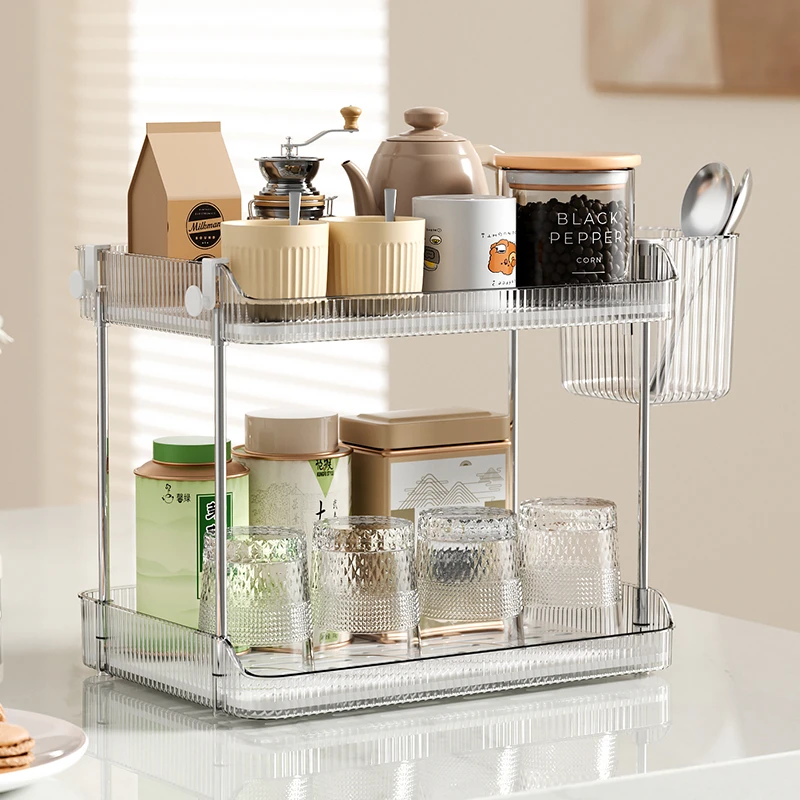 杯子收纳置物架双层茶杯架茶具收纳架沥水托盘家用桌面放水杯杯子