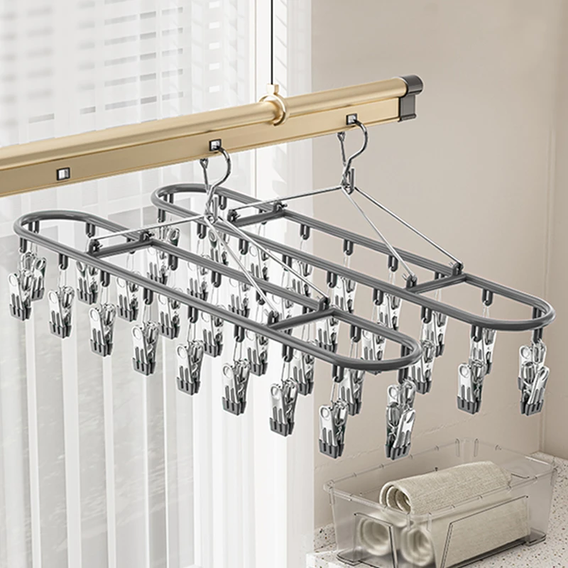 晒袜子神器阳台不锈钢晾衣夹子多功能袜夹挂袜架凉内衣内裤的架子