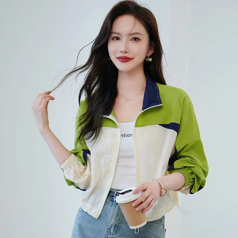 防晒衣女2025夏季新款超美撞色休闲立领小个子短款洋气外套上衣女