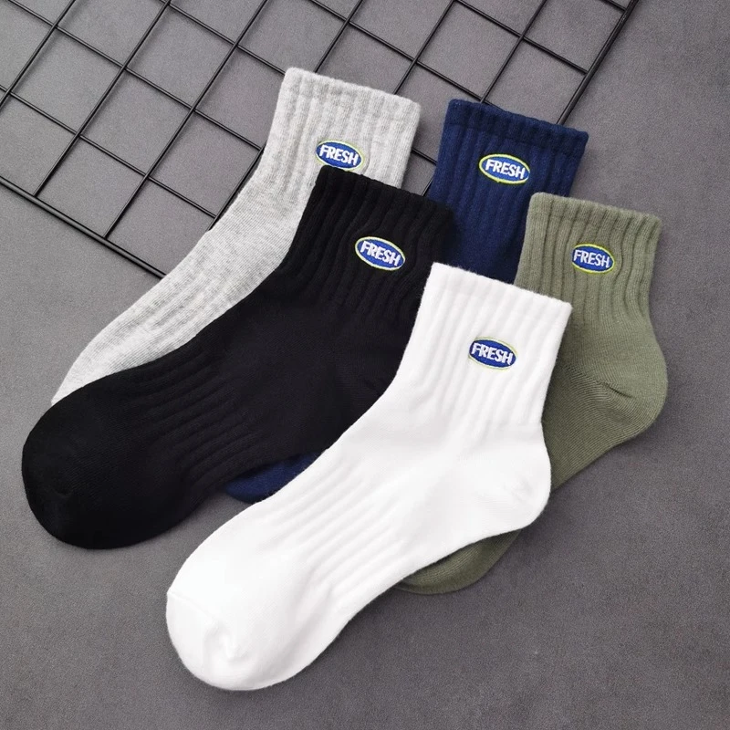 袜子男中筒袜透气吸汗防臭长袜春秋季纯色黑白商务休闲男士新款