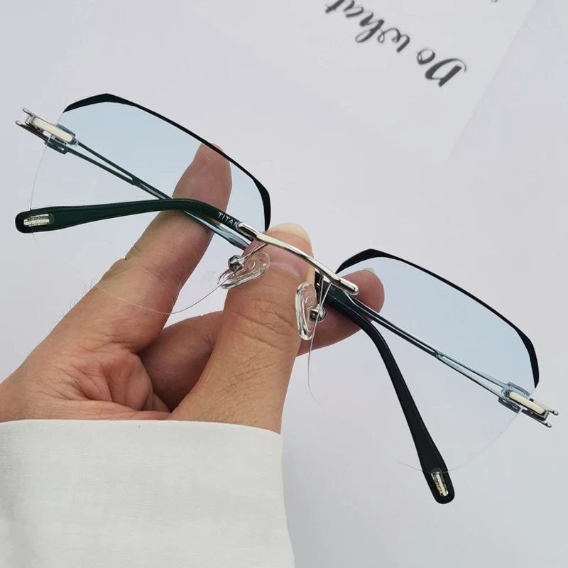 近视眼镜纯钛无边框商务超轻防蓝光防辐射变色可配度数无框眼镜男