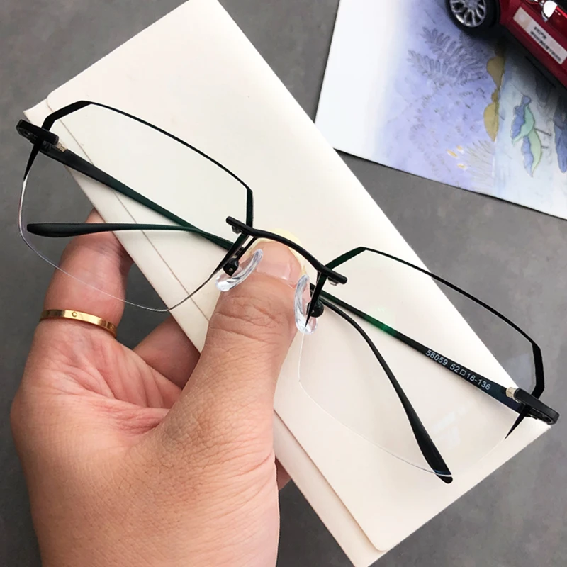 眼镜男近视无框配有度数散光黑边超轻无边框多边形变色防蓝光潮流