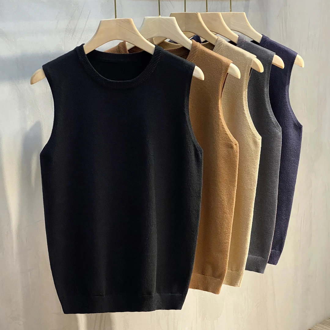 2024年秋冬新款男士无袖毛衣背心打底衫圆领针织韩潮马甲加绒加厚