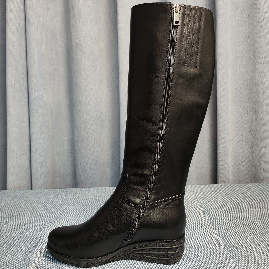 真皮长靴坡跟土耳其风格时尚百搭保暖加绒新潮秋冬新款女靴