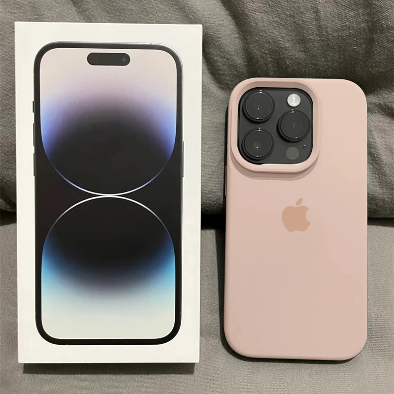 砂粉色大孔苹果14ProMax防摔手机壳液态硅胶iPhone15新款13简约Xr