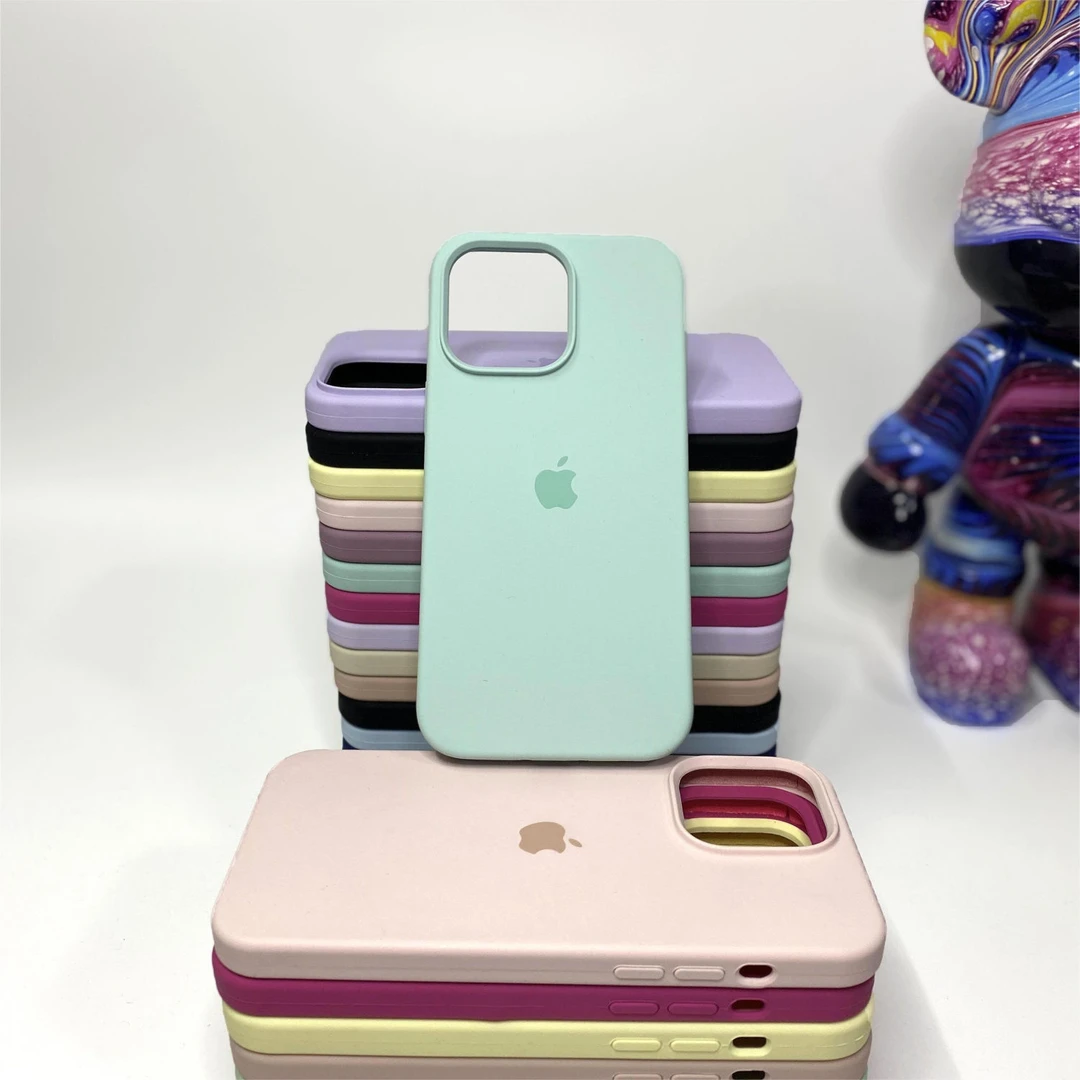 高级感纯色苹果13ProMax液态硅胶iPhone15防摔14手机壳12X淡青色