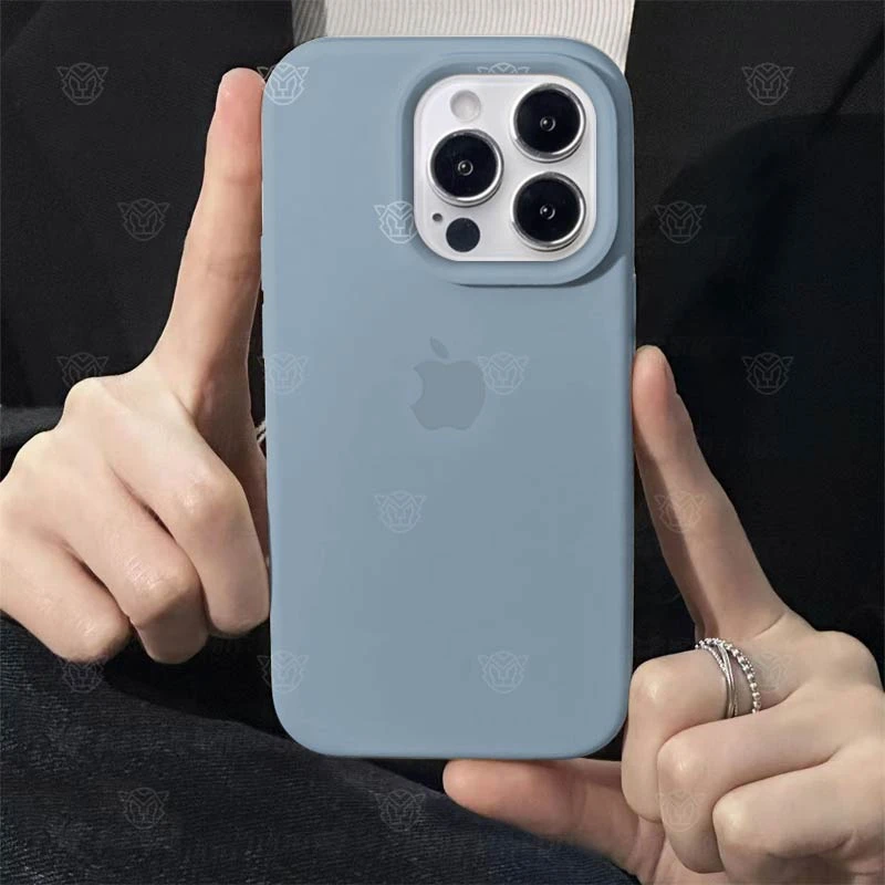 打工人苹果14液态硅胶15ProMax灰蓝色iPhone13简约12磨砂11手机壳