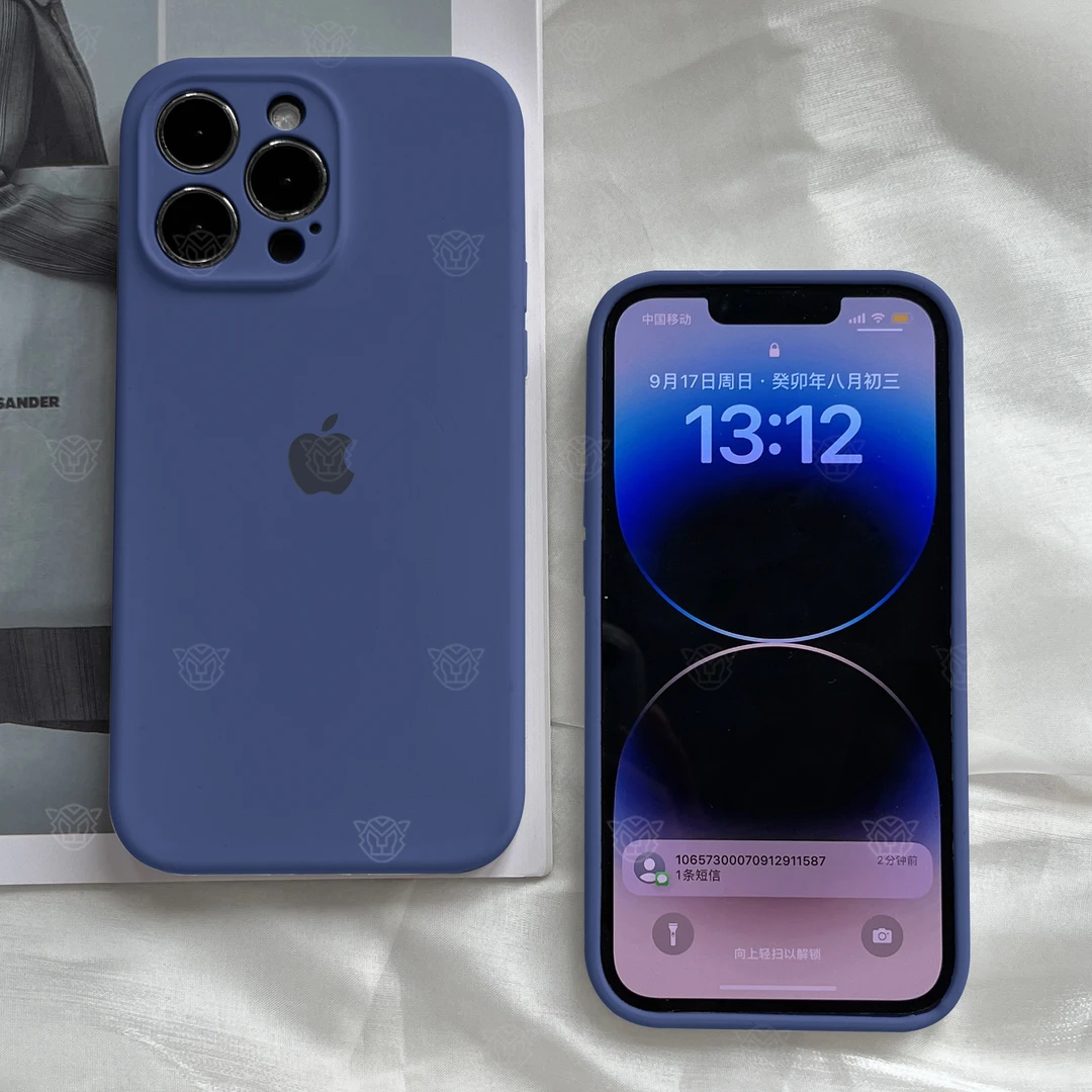 海军蓝苹果15手机壳液态硅胶iPhone14ProMax全包13防摔12纯色11软