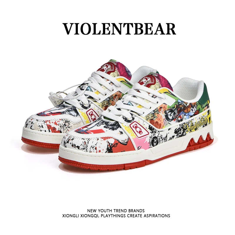 VIOLENTBEAR/暴力熊轻奢男鞋时尚女鞋黑白涂鸦情侣休闲鞋99888.Y