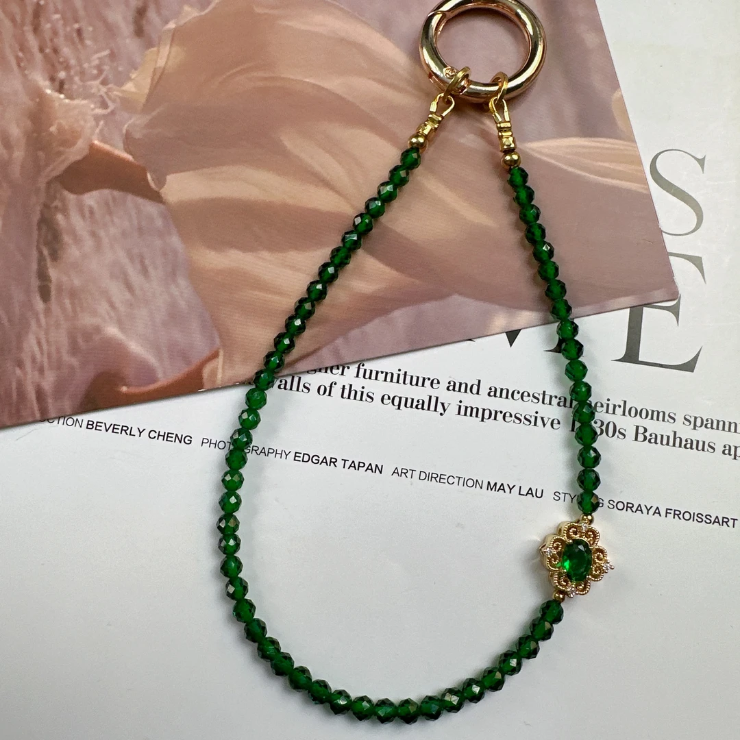 2448【绿-gao石】手工女挂饰通用防丢手提防摔手机链钥匙扣挂件复古