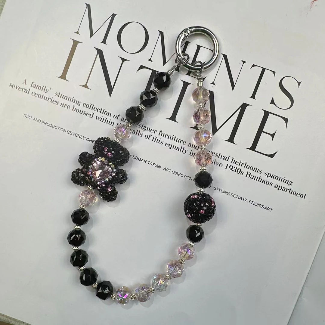 【2427小黑熊】手工女挂饰通用防丢手提防摔手机链钥匙扣挂件彩色