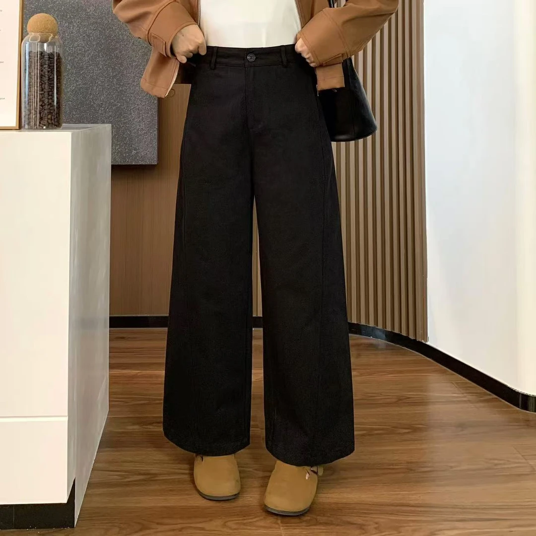 【折扣】小羽酱小个子定制春秋休闲高腰宽松水洗棉直筒阔腿弯刀裤