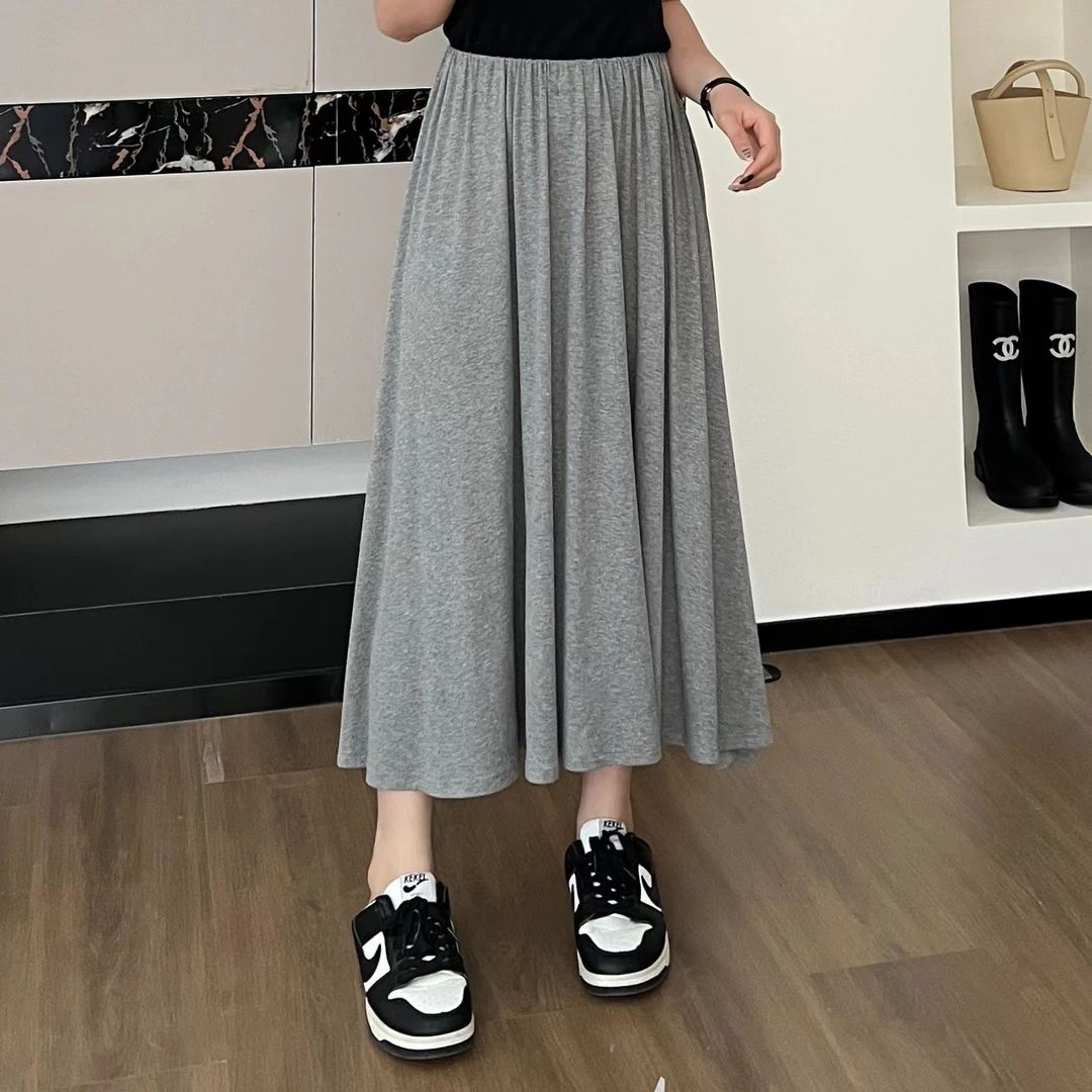 【折扣】小羽酱小个子定制夏法式气质高腰莫代尔中长垂坠感半身裙女