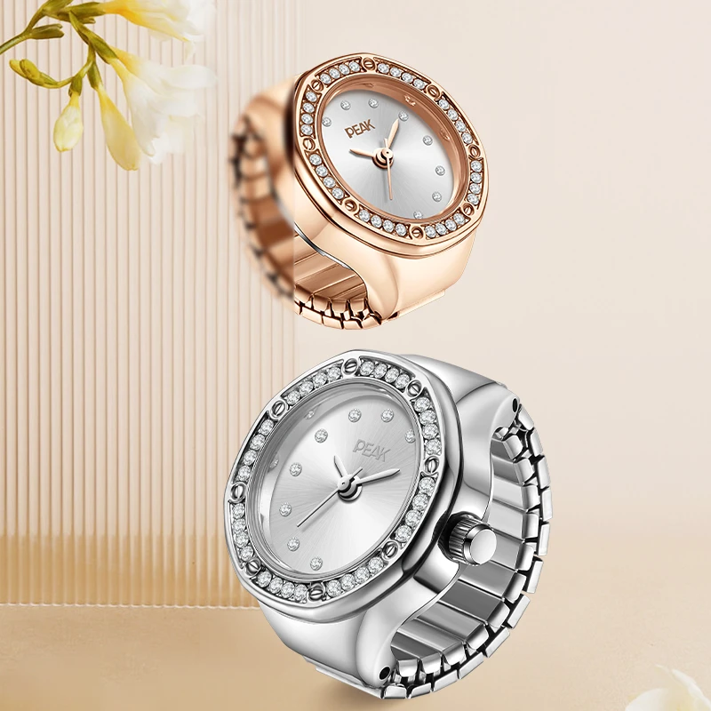 匹克戒指手表男女情侣款迷你版小香风轻奢感可调节小众带钻指环表