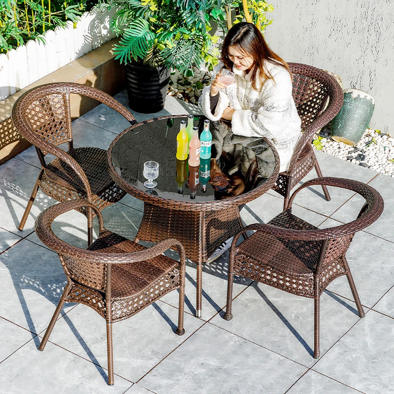 户外庭院阳台休闲桌椅藤编小茶桌椅藤椅三五件套洽谈老年人桌椅子
