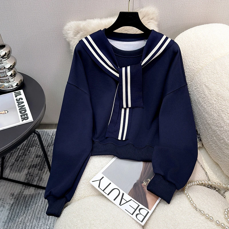 2024秋冬两件套披肩套头卫衣女士休闲简约百搭打底上衣减龄女装潮