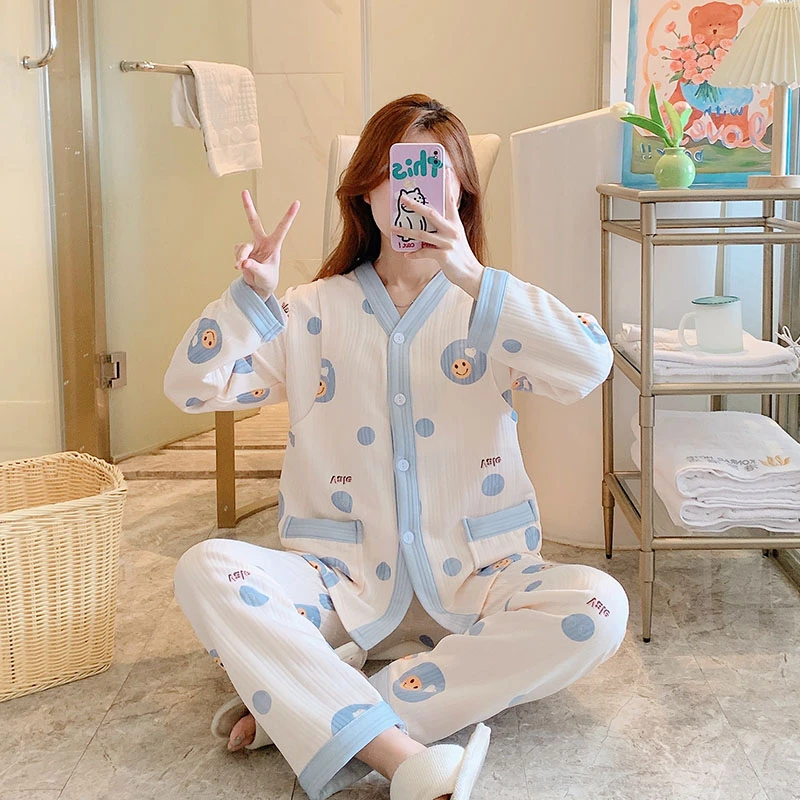 孕妇睡衣秋冬款空气棉月子服春秋季夹棉产后10月份哺乳喂奶两件套