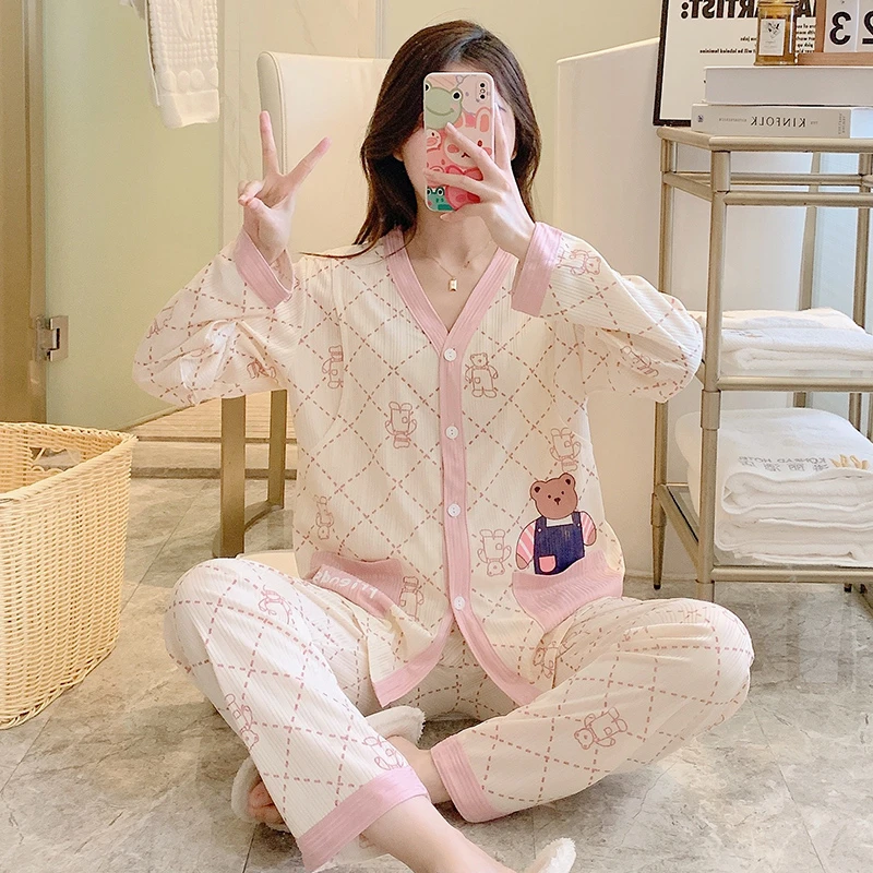 月子服产后春秋款孕妇睡衣女夏季薄款怀孕期专用产妇哺乳睡衣套装