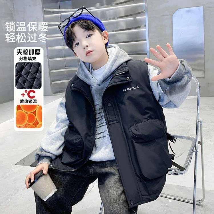 儿童装秋冬夹棉加厚马甲男童韩版工装刺绣马甲中大童洋气潮9816
