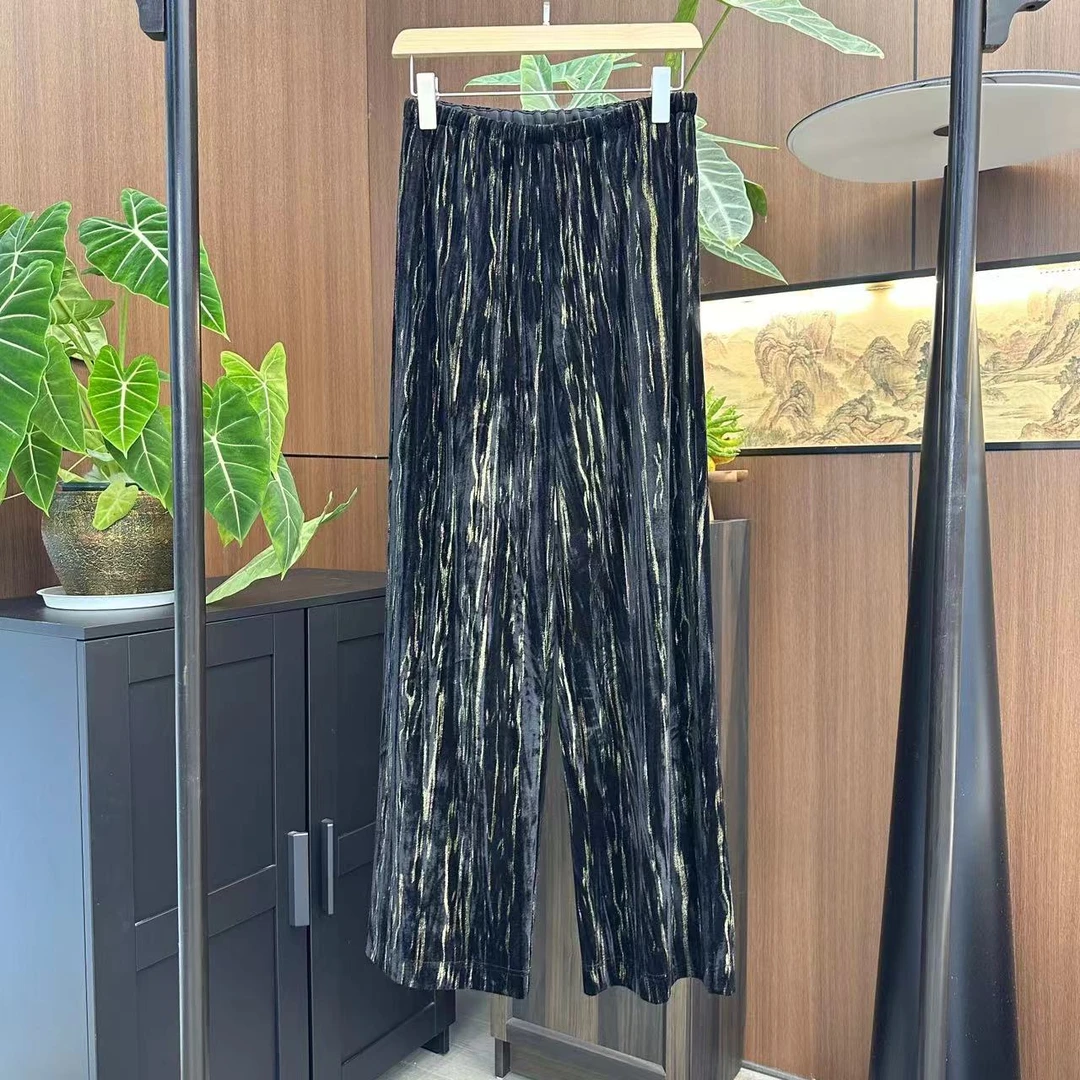 【山逸】时尚百搭纯色金丝丝绒阔腿裤#0163