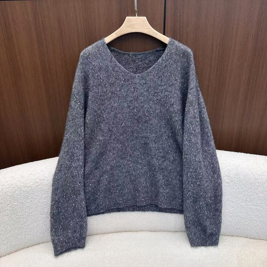 【潭影】纯色V领百搭极简毛衣