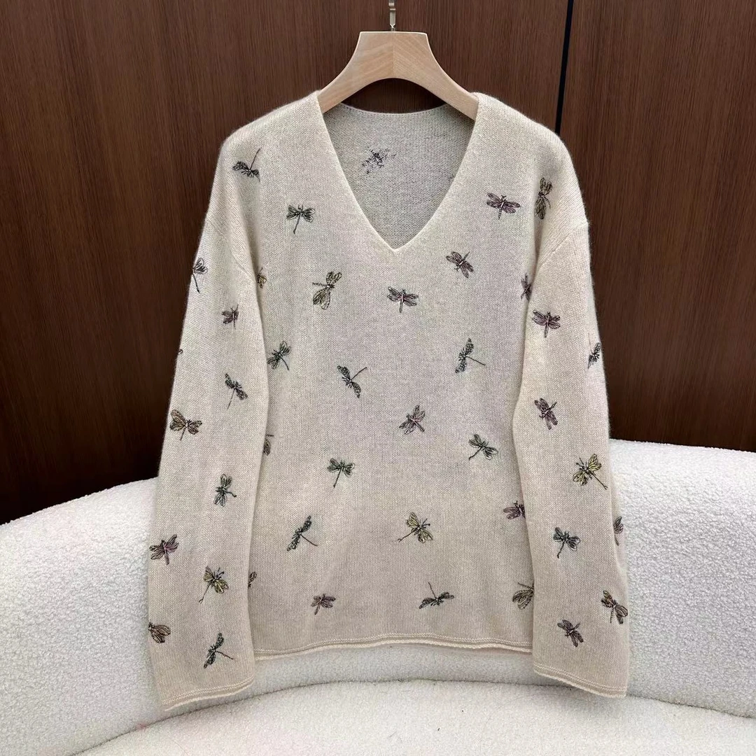 【书婷】100%山羊绒舒适刺绣纯色羊绒衫