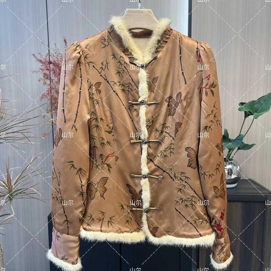 【蝶花】新中式中国风冬季时尚女士花色棉衣
