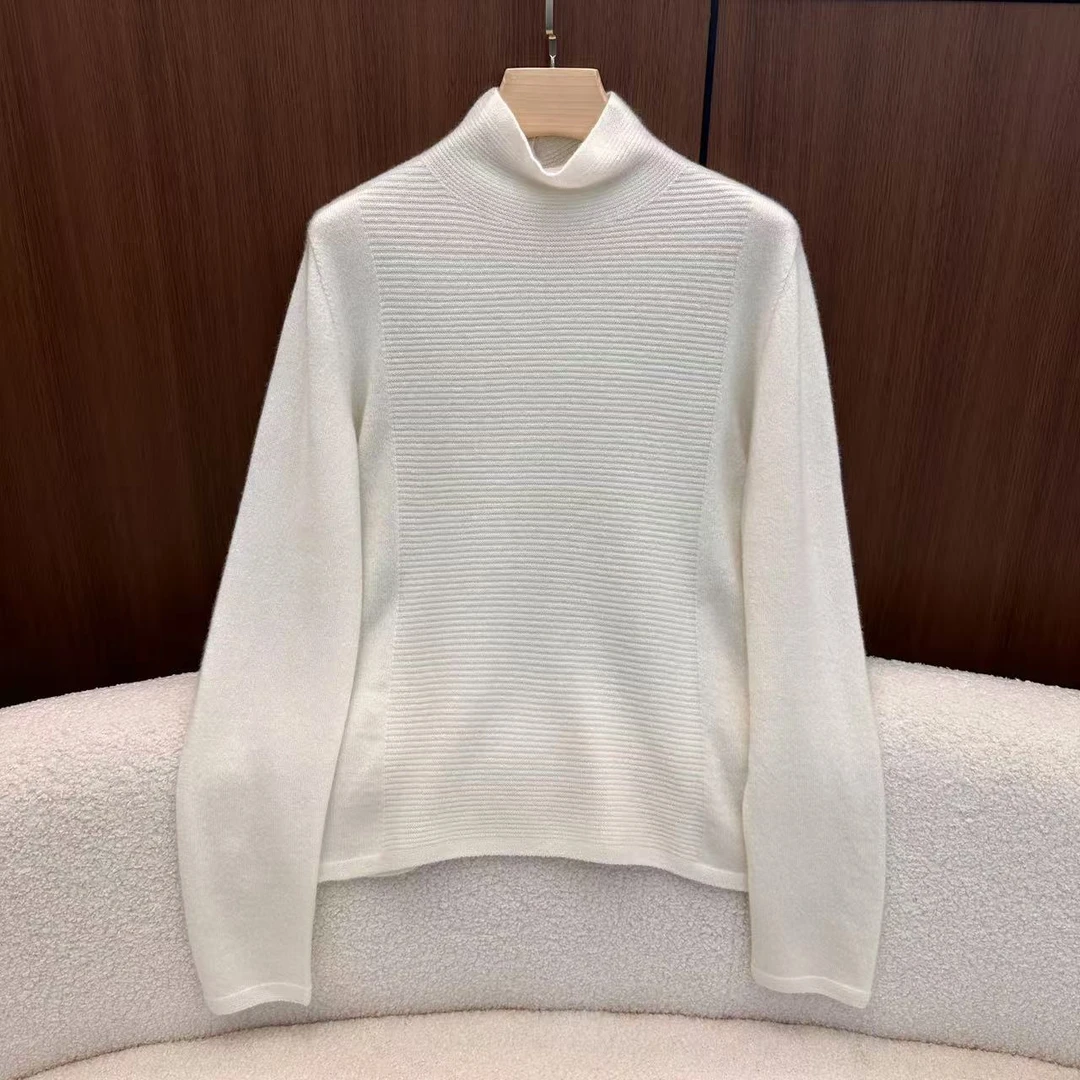 山.尔【逢君】100山羊绒高领条纹纯色羊绒衫