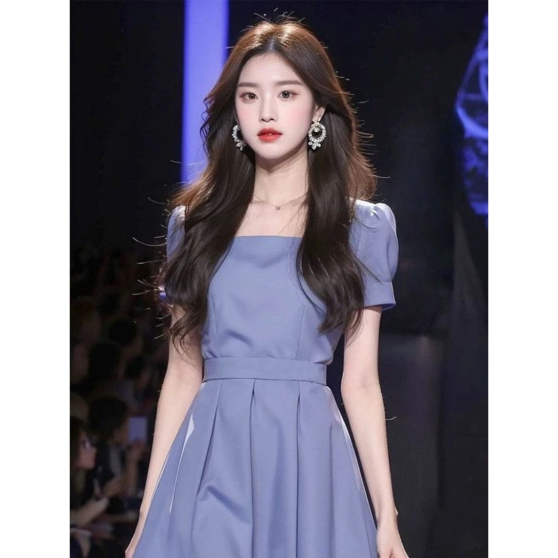 法式超好看蓝色西装连衣裙高端精致气质收腰裙2024新款女夏季裙子