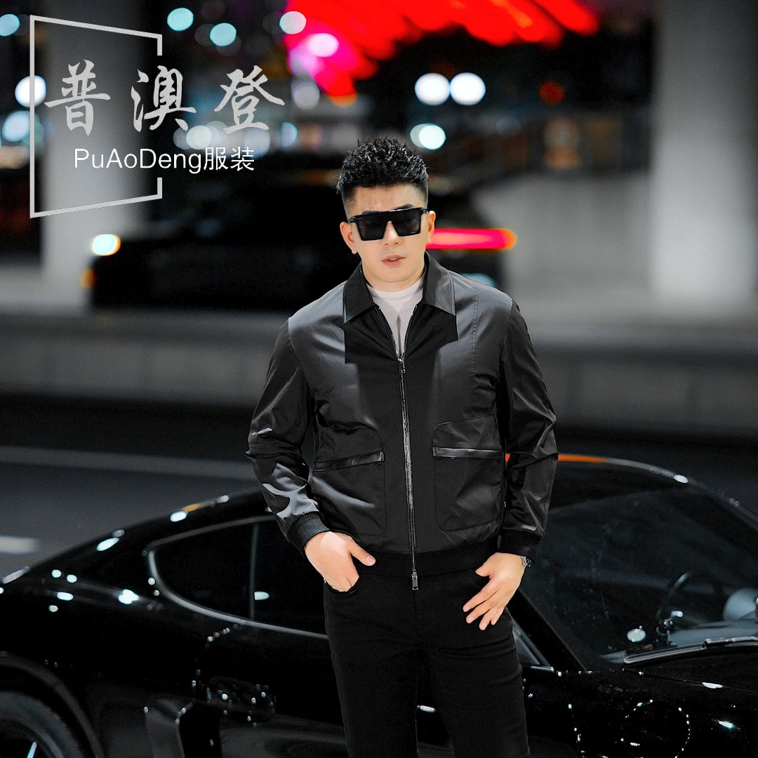 2024冬季新款时尚潮流百搭休闲拼接简约大气翻领男士鹅绒服外套